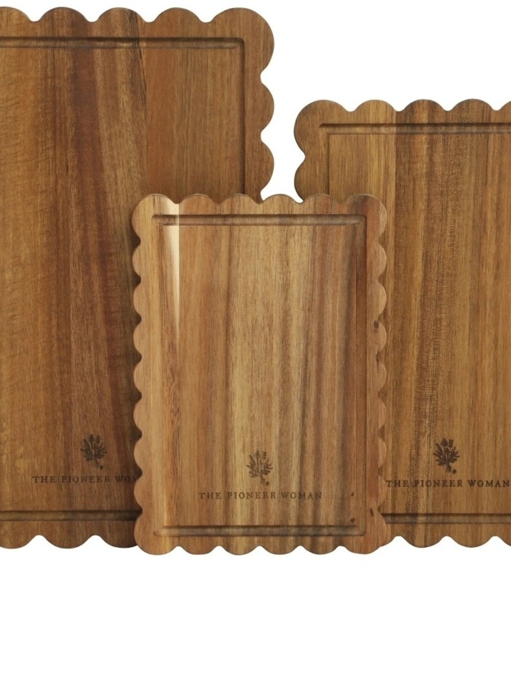 The Pioneer Woman Scalloped Acacia Wood Cutting Board Set - Warm Brown - Picture 2 of 2